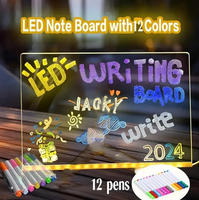 Tableau de Messages Lumineux en Acrylique LED avec Stylo/Support 7 Couleurs Effaçable Bloc-notes Lumineux Notes de Bureau