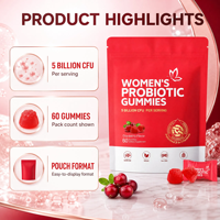 Bonbons gommeux probiotiques pour femmes, marque privée, extrait de canneberge, prébiotiques, végétaliens, sans OGM, sans sucre, 5 milliards d'UFC, OEM ODM