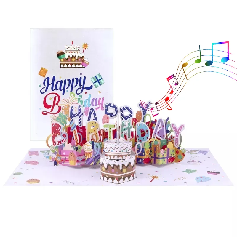 Winpsheng OEM musical light up blowable happy birthday pop up greeting cards sound cards with light