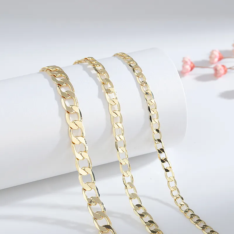 Fashion jewelry wholesale Custom Cuban link chain Figaro chain 14k de oro laminado cadenas 18k Gold Plated Filled Chains