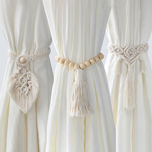Boho <span class=keywords><strong>Macrame</strong></span> tenda Tiebacks ghirlanda di perline di legno con nappe corda per <span class=keywords><strong>tende</strong></span> decorazioni per la fattoria accessori per <span class=keywords><strong>tende</strong></span> con frange per la stanza - Product Image 1