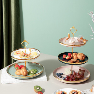 3层圆形陶瓷纸杯蛋糕服务摊甜点茶会婚礼塔蛋糕水果托盘拼盘展示 - Product Image 1