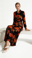 Robe longue élégante de haute qualité pour femme, col en V, taille empire, coupe trapèze, couleur unie, mode automne