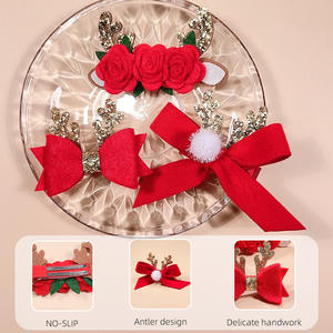 Set de Pinzas para el Cabello Navideñas Rojas de Tela No Tejida, Accesorios de Asta de Reno para Niñas, Pinzas para el Cabello con Rosas <span class=keywords><strong>91108</strong></span> - Product Image 4