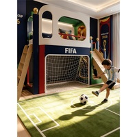 Lit mezzanine pour enfants JS Luxury en bois massif sur le thème du football avec filet de but de football, jeu sportif personnalisé pour garçons, idéal pour hôtels et appartements.