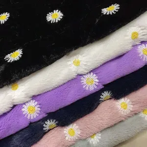 Дешевая Флокированная двухцветная блестящая Цветочная вышивка ткань с узором маргариток на бархатной ткани