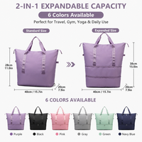 Sac de voyage extensible grande capacité léger imperméable en tissu Oxford, sac de sport portable à fermeture éclair pour week-end, gym, yoga, bagage