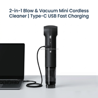 Mini aspirateur de voiture portatif, double moteur sans balais, 130000RPM, 15000Pa, souffleur 2 en 1, charge de type C, pour le nettoyage des véhicules et de la maison