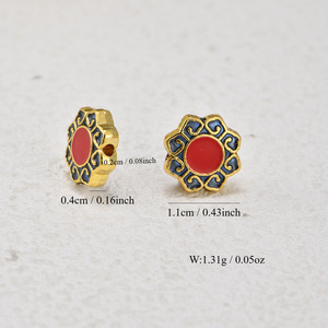Retro Flower Alloy Beads <b>Red</b> Blue Gold Plated For <b>Bracelet</b> Making DIY Jewelry Accessories 10mm Part Number 035 - Product Image 2