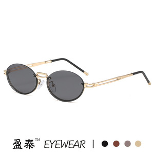 Yingtai Eyewear Retro <b>Small</b> Oval <b>Frame</b> <b>Sunglasses</b> Metal Gold UV400 Unisex - Product Image 5