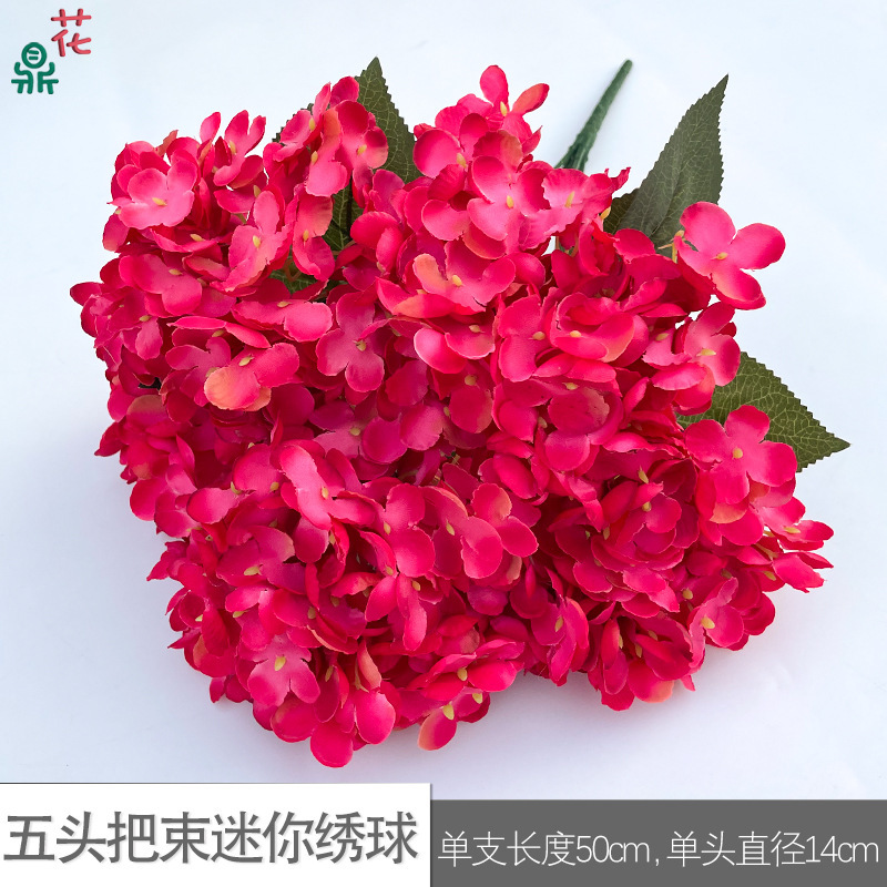 Mini bouquet d'hortensias à cinq têtes (WZT) Rose rouge