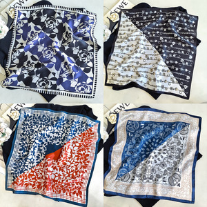Silk Bandana Custom Logo Geometric Patchwork Lightweight Summer Square Neckerchief Headscarf Factory Wholesale - Product Image 3