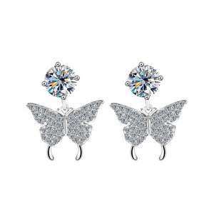 Pendientes de Plata de Ley S925 con Moissanita, Pendientes de Plata de Ley S925 con Moissanita en Forma de Mariposa - Product Image 1