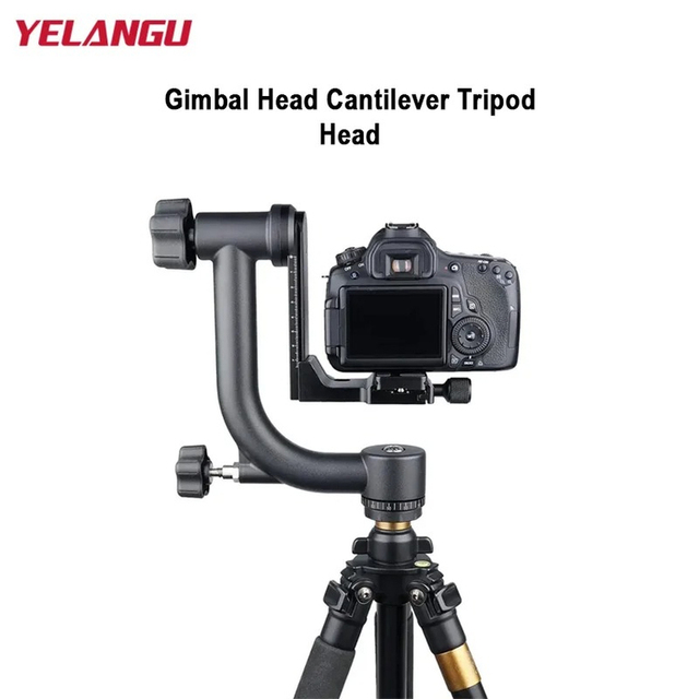YELANGU Heavy Duty Metal Panoramic Cantilever Gimbal Tripod Head Use Arca- Standard Quick Release Plate Aluminum Alloy DSLR