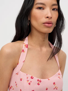 Robe longue évasée rose à imprimé floral pour <span class=keywords><strong>femme</strong></span>, col halter, sans manches, style streetwear, <span class=keywords><strong>tenue</strong></span> de <span class=keywords><strong>soirée</strong></span> élégante et formelle pour l'été - Product Image 4