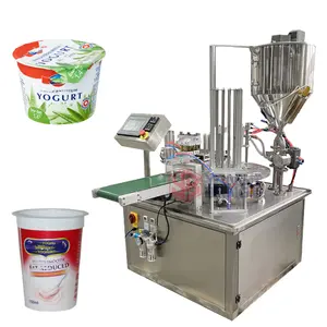 Máquina automática de llenado y sellado de yogur con 2 cabezales, máquina de llenado de salsa de leche, 2 cabezales