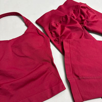 T0902 Ensemble de sport 2 pièces : Débardeur dos nu sans couture pour la gym et Leggings évasés de yoga effet push-up pour la course et l'entraînement