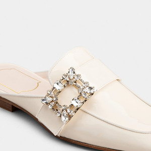 <b>Close</b> Square <b>Toe</b> PU Leather Upper Crystal Buckle Anti-Slippery Light Weight Flats <b>Mules</b> Women's Diamond - Product Image 2
