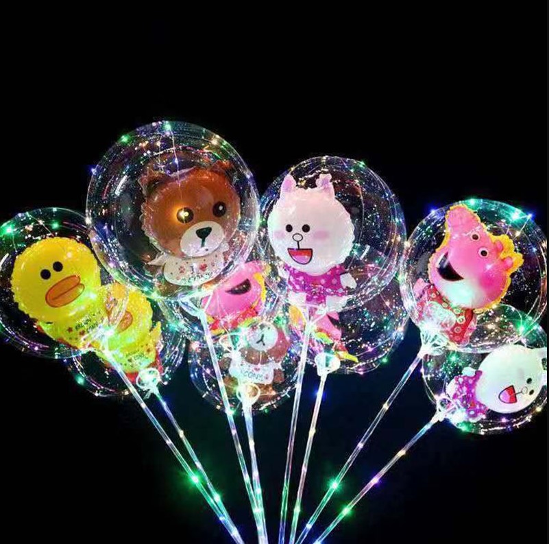 LED light up bobo balloons clear transparent balloon with mini small animal cartoon foil balloon inside for kids