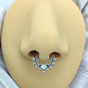 Calendo | Moda takı toptan Piercing kristal <span class=keywords><strong>Opal</strong></span> ASTM F136 G23 titanyum göbek takısı <span class=keywords><strong>Septum</strong></span> burun halkası Clicker - Product Image 6