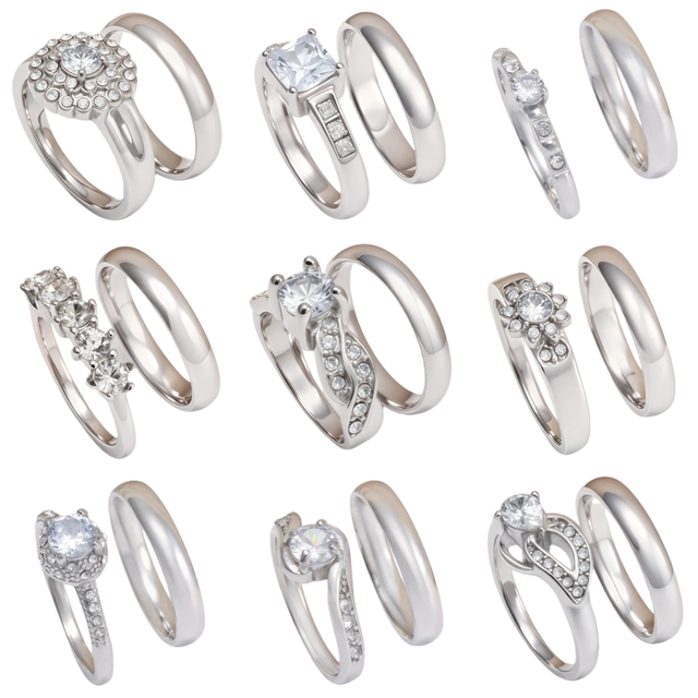 High-End Stainless Steel Classic Zircon Lab Created 3-Piece Couple Promise Ring Set for Women & Men