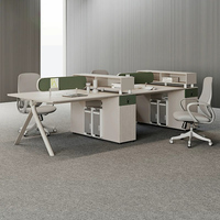 Set Meja dan Kursi Kantor Kelas Atas, Meja Kerja Modular dengan Permukaan Motif Kayu, Rak Terbuka dengan Soket untuk Kantor Bisnis