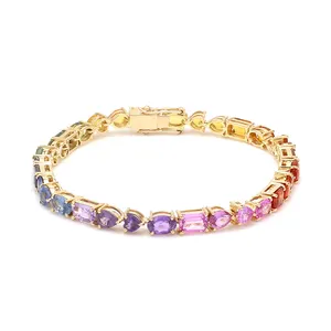 10K 14K 18K solid gold created sapphire colorful sterling silver irregular rainbow bracelet for women
