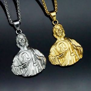 Collar con Colgante de San Judas de Acero Inoxidable, Chapado en Oro, con Cadena de Eslabones, Estilo Hip Hop, Joyería de Regalo - Product Image 1
