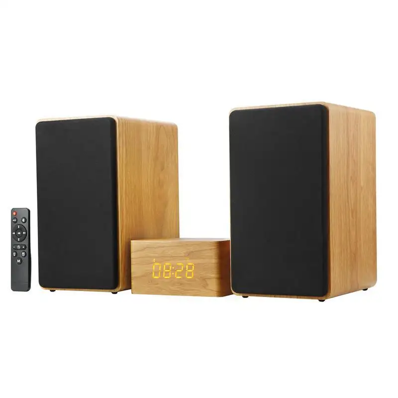 High Power Horn Wood Tf Card Computer Multimedia Blue Tooth Pc 2.0 Dual Bookshelf Speaker For Home D1