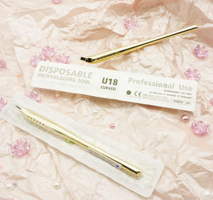 12 pièces/paquet Stylo de microblading jetable Aiguilles 14F Stylo de <span class=keywords><strong>tatouage</strong></span> manuel pour sourcils avec lames d'aiguilles de maquillage permanent - Product Image 5