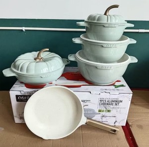 Juego de Ollas de Cocina con Forma de Calabaza, 9 Piezas, 20+24+28+28cm, Olla <span class=keywords><strong>para</strong></span> Sopa + Sartén Antiadherente de Aluminio de 28cm, <span class=keywords><strong>para</strong></span> Hogares Africanos, Más Vendido - Product Image 2