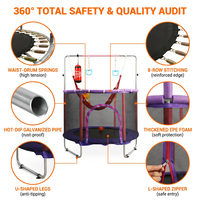 Trampolín Multifuncional 4 en 1 de 55 Pulgadas para Niños con Red de Protección, Saco de Boxeo y Anillos
