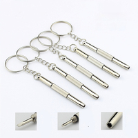 Outil de réparation 3-en-1 en acier pour lunettes et montres, avec porte-clés, finition naturelle, mini tournevis manuel portable 10x2x5cm – Vente chaude