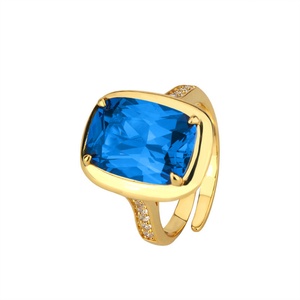 Fashion Jewelry Eco-friendly Copper Geometric 10*14MM Blue Cubic Zirconia Vintage Gold Plated <b>Ring</b> for Bridal Style Statements - Product Image 1