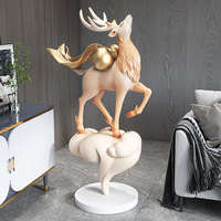 ONLOVEM Ornement de sol mobile personnalisé en résine, verre et acier, motif grand élan, décoration moderne de luxe pour salon, cadeau de remerciement