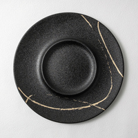 Assiette noire en or mat, bols pour mariage, vaisselle de restaurant moderne en porcelaine, vaisselle de luxe, vaisselle en céramique noire