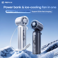 Ventilateur portable REMAX MF129 10000mAh avec batterie externe, refroidissement semi-conducteur, 17500 tr/min, écran LED et câble rétractable
