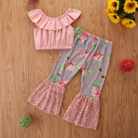 Ensembles de Vêtements Décontractés en Gros pour Enfants : Tenue Bébé Fille avec Haut à Volants et Pantalon Évasé, Ensemble Haut à Manches Courtes et Pantalon Patte d'Éléphant
