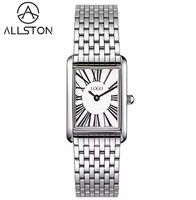 Montre vintage pour femme, bracelet en acier inoxydable, logo personnalisé, cadran unique, classique, or, petite montre rectangulaire à bracelet