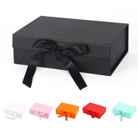 Boîte cadeau en carton rigide noir pliable avec fermeture magnétique, ruban personnalisé de luxe, logo sur mesure, pelliculage brillant et gaufrage