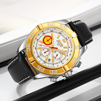 Montre à quartz pour homme, luxe, alliage, cadran en verre, six aiguilles, chronographe étanche, mouvement à quartz, bracelet en cuir doré, aiguilles lumineuses