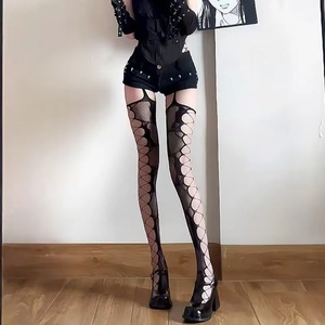 Black Lace Over The Knee Stockings 15D Ultra Thin Transparent Women's Fishnet Y2K Style Suspender Socks - Product Image 4