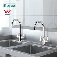 Robinet de cuisine moderne en acier inoxydable Frascio à double poignée, chaud et froid, chromé, à montage sur plan de travail, robinets de lavabo de cuisine