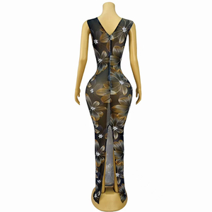 Novance Y4786 abbigliamento all'ingrosso maglia trasparente <span class=keywords><strong>nero</strong></span> di lusso eleganti abiti da sera abito <span class=keywords><strong>lungo</strong></span> stampa abiti da donna per la festa - Product Image 3