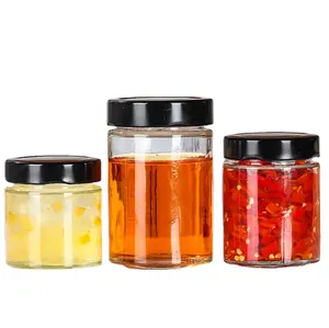 Fabbrica diretta marmellata di vetro Ergo vaso 280ml 8 oz miele vaso di vetro con tappo in metallo per miele gelatina bottiglie di salsa di vetro