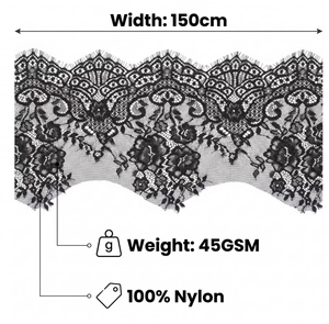 Pizzo di Lusso in Nylon 100% con Cordoncino, Motivo Floreale Traforato e Bordo Smerlato per Eleganti Abiti da Sposa - Product Image 2