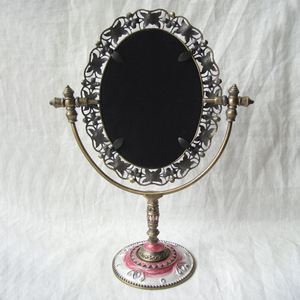 <span class=keywords><strong>Espejo</strong></span> de Mesa de un Solo Lado con Marco de Aleación de Zinc Floral con Joyas Blancas y Rosas de Latón Antiguo, <span class=keywords><strong>Espejo</strong></span> de Escritorio Vintage de 3.5x5 Pulgadas para el Hogar - Product Image 2