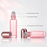 Flacon roll-on vide en verre rose mini de 1 ml à 5 ml avec bille métallique et couvercle or rose, contenant cosmétique de voyage, impression personnalisée