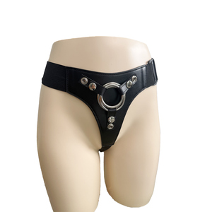 Sous-vêtements en cuir noir punk avec sangle réglable, trois anneaux en métal, ceinture de bondage, culottes, produits sexuels pour adultes - Product Image 1