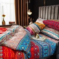 Parure de lit 3 pièces rayée style bohème en microfibre ultra douce, style exotique, taille King, housse de couette double durable, draps plats faciles à installer